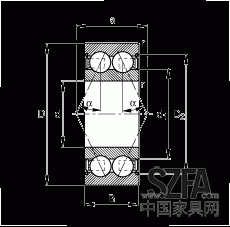 角接觸球軸承 30/8-B-2Z-TVH, 雙列，雙側(cè)間隙密封，接觸角 α = 25°